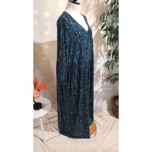 Ulla Popken V-Neck Maxi Dress Pockets Plus Size 24/26 Abstract Scribble Print - Picture 4 of 13